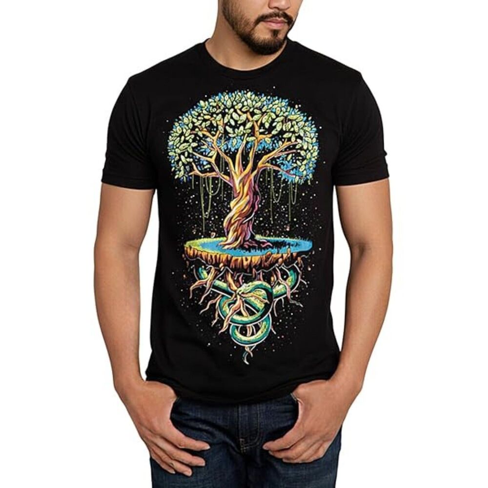 Into the AM Tree of Life Graphic T-Shirt Men's 2XL Black Fantasy Cosmic Tee
